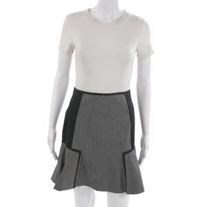 DKNY Womens A-Line Flare Leather Mini Skirt Black Size 0